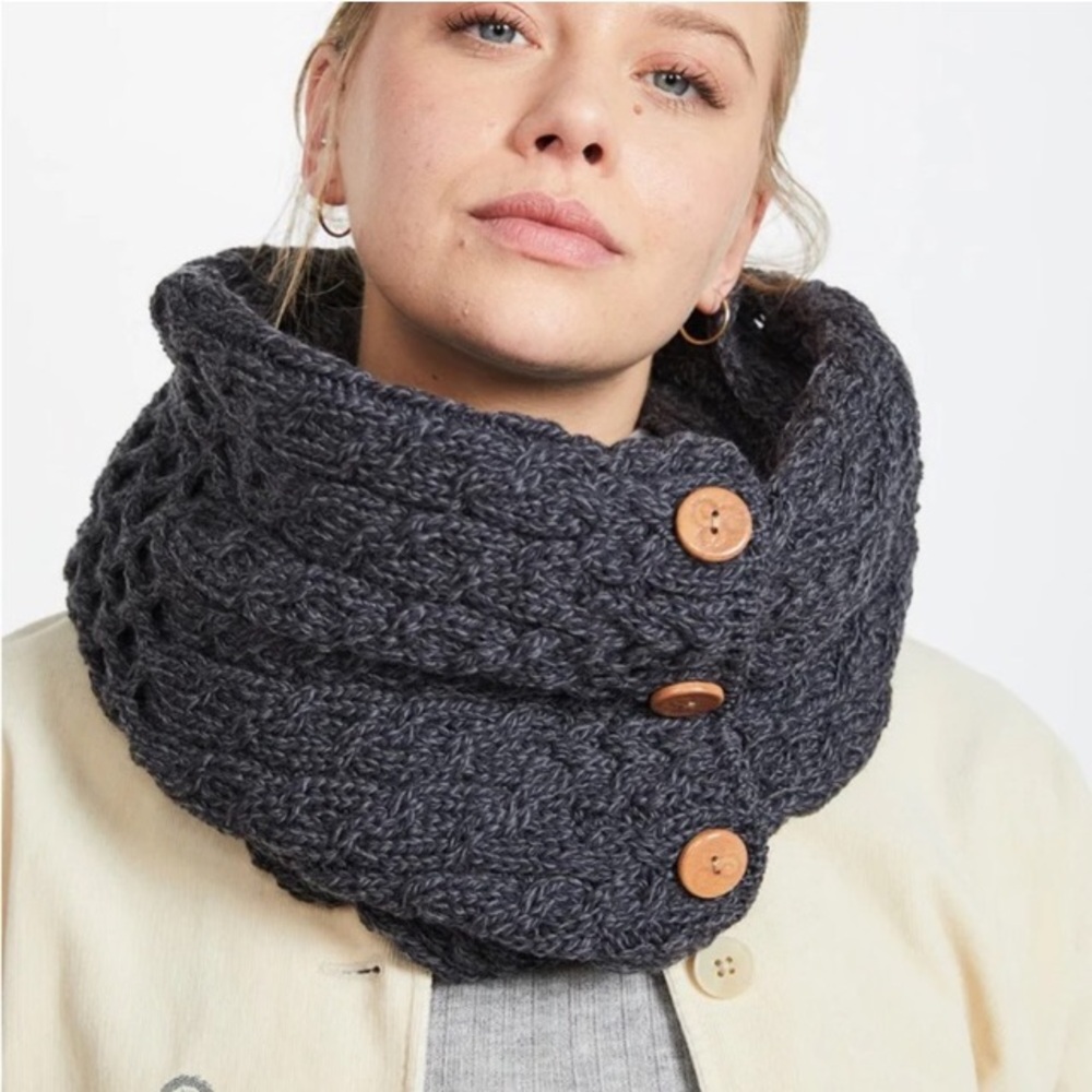 Merino Wool Aran Snood Scarf Derby Charcoal infinity Irish cable knit scarf